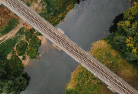 Irrigation Systems - Aerial Footage of Train Tracks over Water Canal