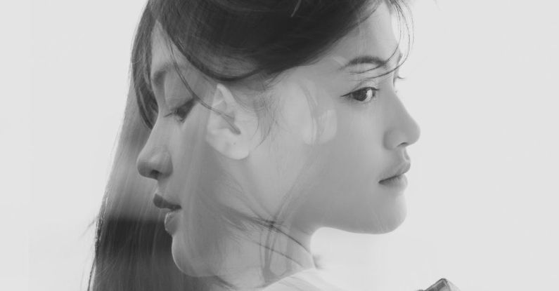 Layering Techniques - Black and White Double Exposure Portrait of a Young Beautiful Woman