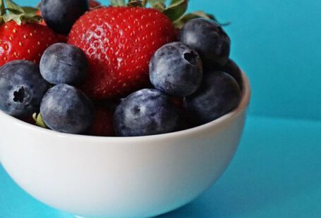 Berries - Blueberries and Strawberries in White Ceramic Bowl