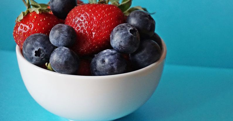 Berries - Blueberries and Strawberries in White Ceramic Bowl